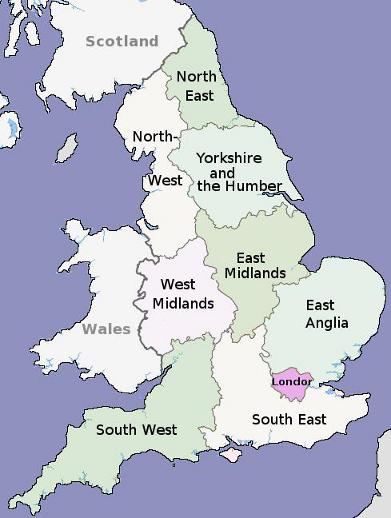 The regions of England